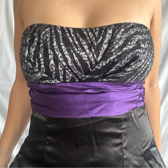 Speechless Black and Purple Ruffled Satin Mini Dress - Picture 5 of 8